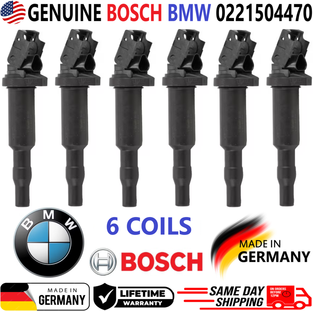 GENUINE BOSCH BMW x6 Ignition Coils For 2011-2018 BMW 2.0L 3.0L 4.4L, 0221504470