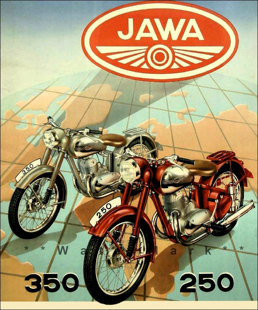 Jawa 350 and 250 Motorcycles 1949 Vintage Poster Print Art Motocross Motorbike