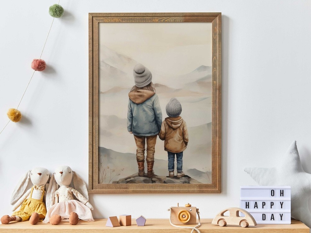 Siblings Painting Siblings Print Brother And Sister Art Nature Art Kids Boy