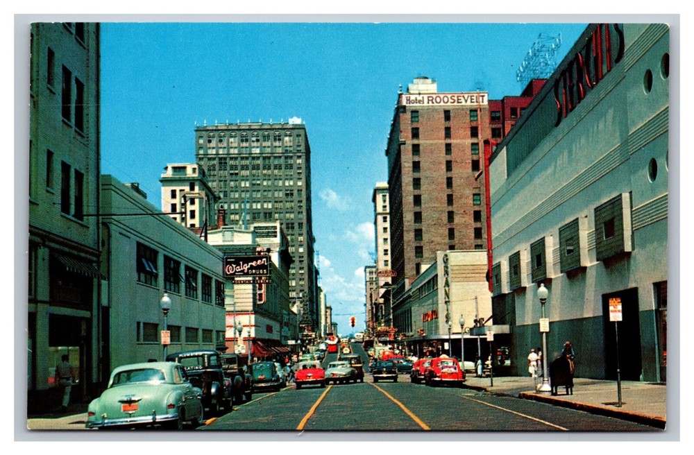 Jacksonville FL Florida Looking West on Adam Street from Main St Chrome Postcard