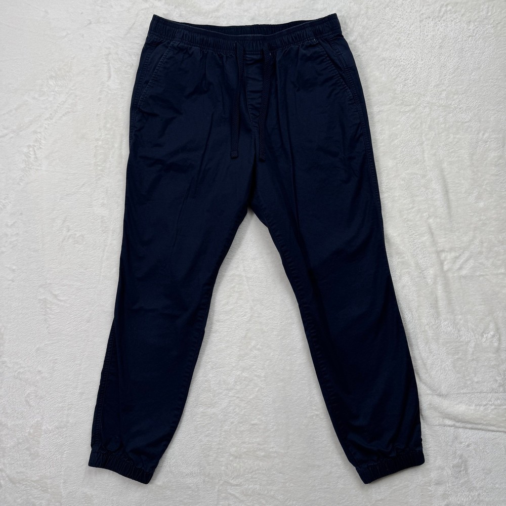 Gap Jogger Pants Mens Medium Navy Blue Cotton Twill Elastic Waist Tapered Cuffs