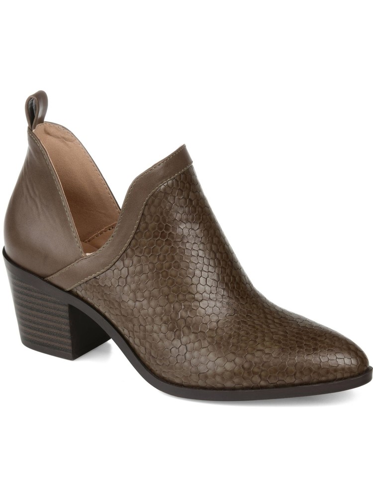 JOURNEE COLLECTION Womens Brown Snake V Cut Slits Back Terri Booties 7 M