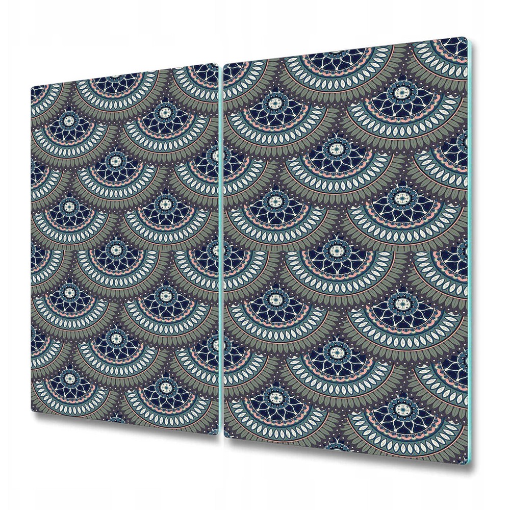 Glass Chopping Board Utensil Board Ornate floral texture grey and blue 2x30x52