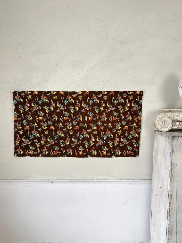 Vintage 1960s Fabric Doll Making Brown and Blue Floral Paisley The Textile Trunk