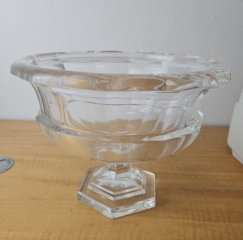 MCM Thick Crystal Pedestal Bowl 10x8 Hexagonal Heavy Geometric Design