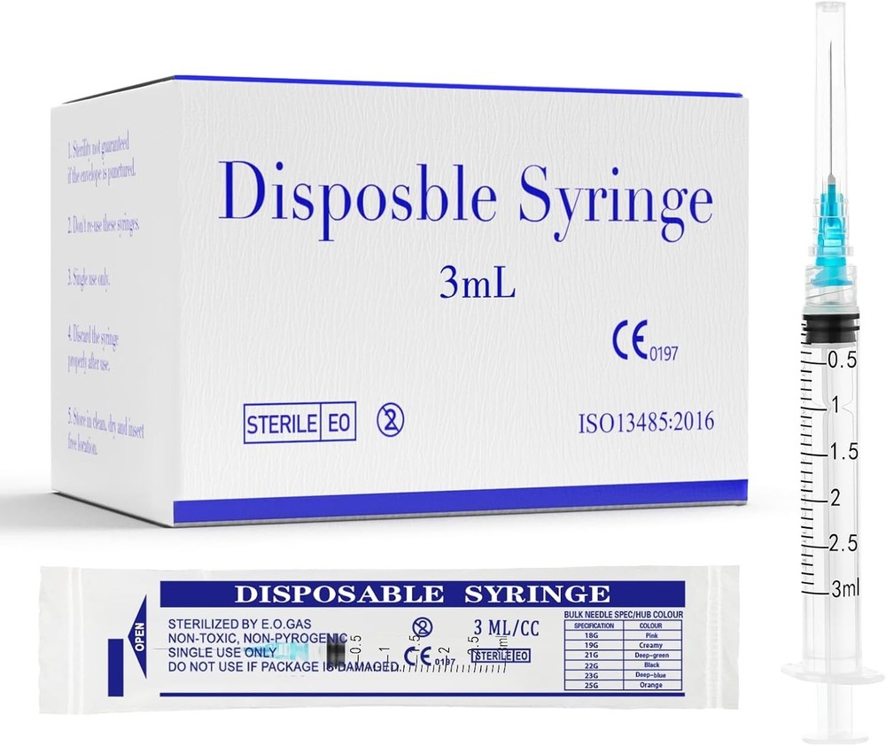 100 Pack 3ml Syringes 23G, 1.0 inch Luer Lock Syringe Individually Packag
