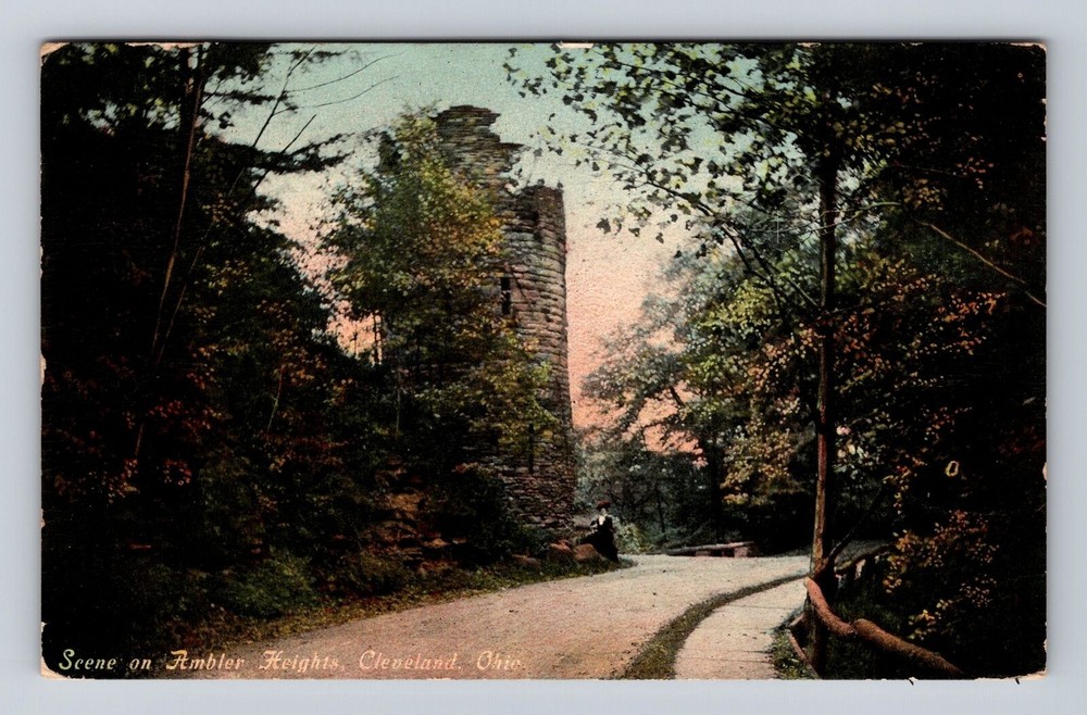 Cleveland OH-Ohio, Scene In Ambler Heights, Stone Tower, Vintage c1910 Postcard