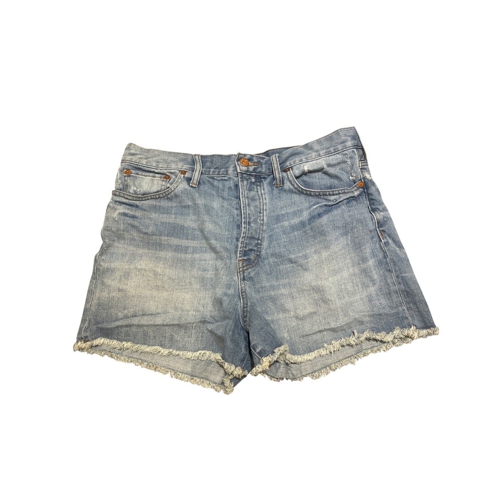 Madewell High Rise Denim Shorts Women's 32 Light Wash Raw Hem Button Fly