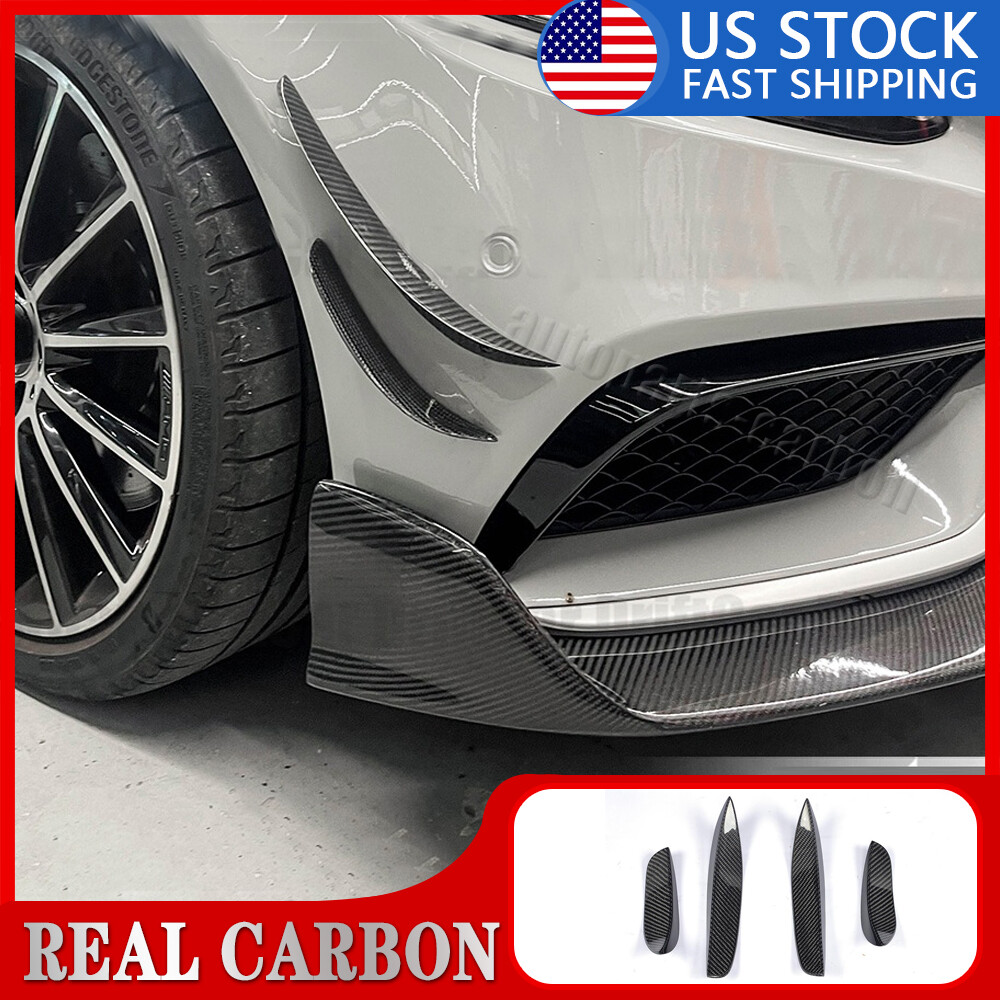 For Benz W205 C205 C63 2015-2021 REAL Carbon Front Bumper Splitter Canards Fins