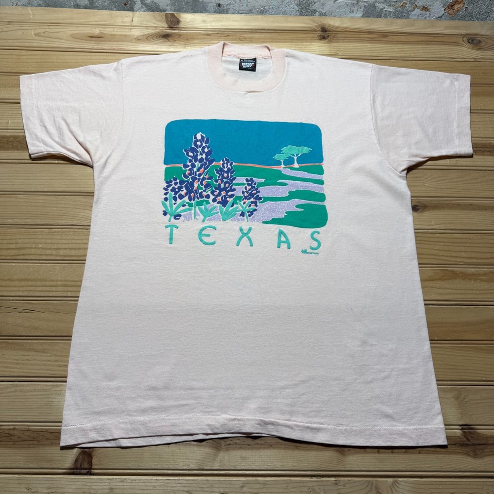 Vintage 90s Texas Bluebonnets Wildflower Landscape Souvenir T-Shirt USA Made XL