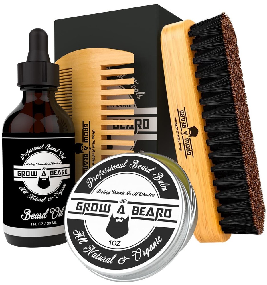 Beard Grooming Kit for Men - Bamboo Travel Set With Brush Comb Oil & Balm f