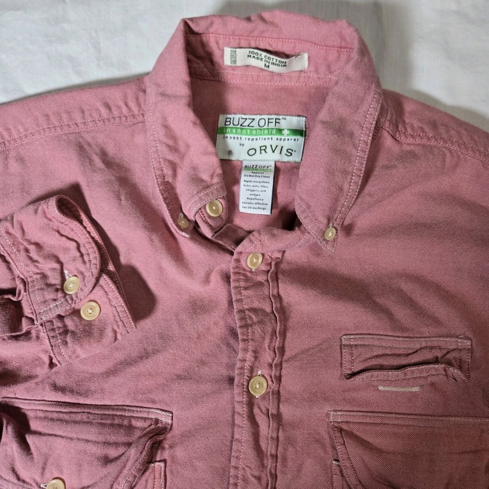 Orvis Hiking Shirt Mens Medium  Buzz Off Outdoor Cotton Long Sleeve Button-Up