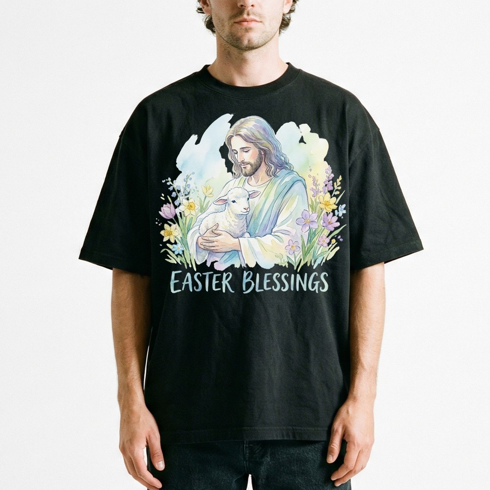 Easter Blessings Jesus Lamb Christian Faith Religious Holiday T-Shirt Spring Tee