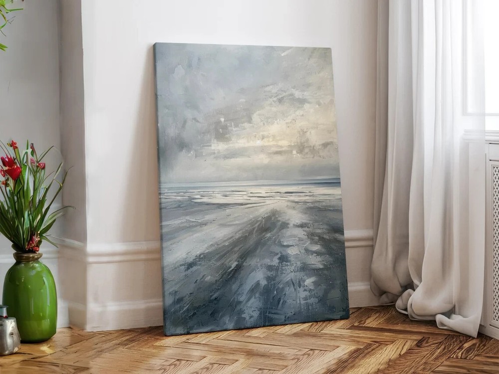 Grey White Abstract Painting, Elegant Unframed Canvas Print Australian Wall Art