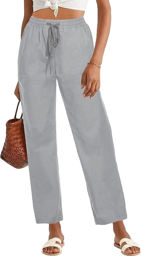 Medium HVEPUO Womens High Waist Grey Lounge Pants Fall Cotton Travel Relaxed