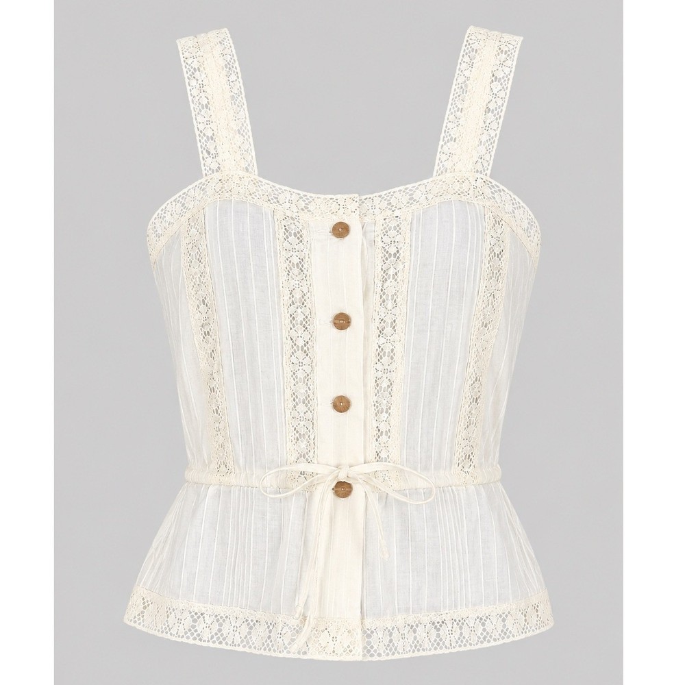 Vintage Y2K Roberta California Ivory Lace Pintuck Prairie Camisole Top Small