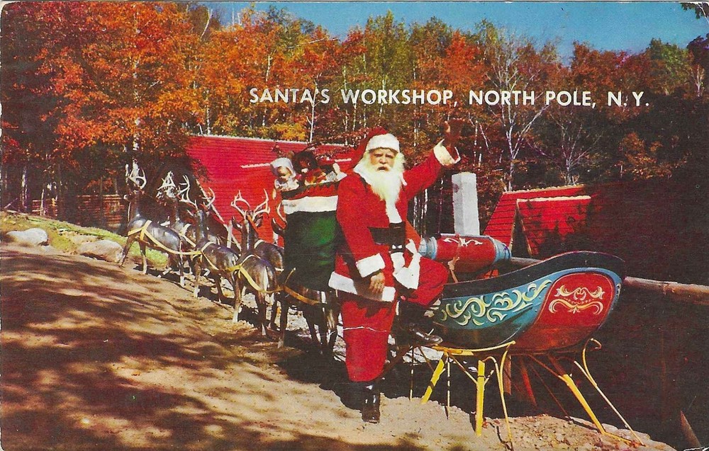 Vintage New York Chrome Postcard Santa's Workshop North Pole Reindeer