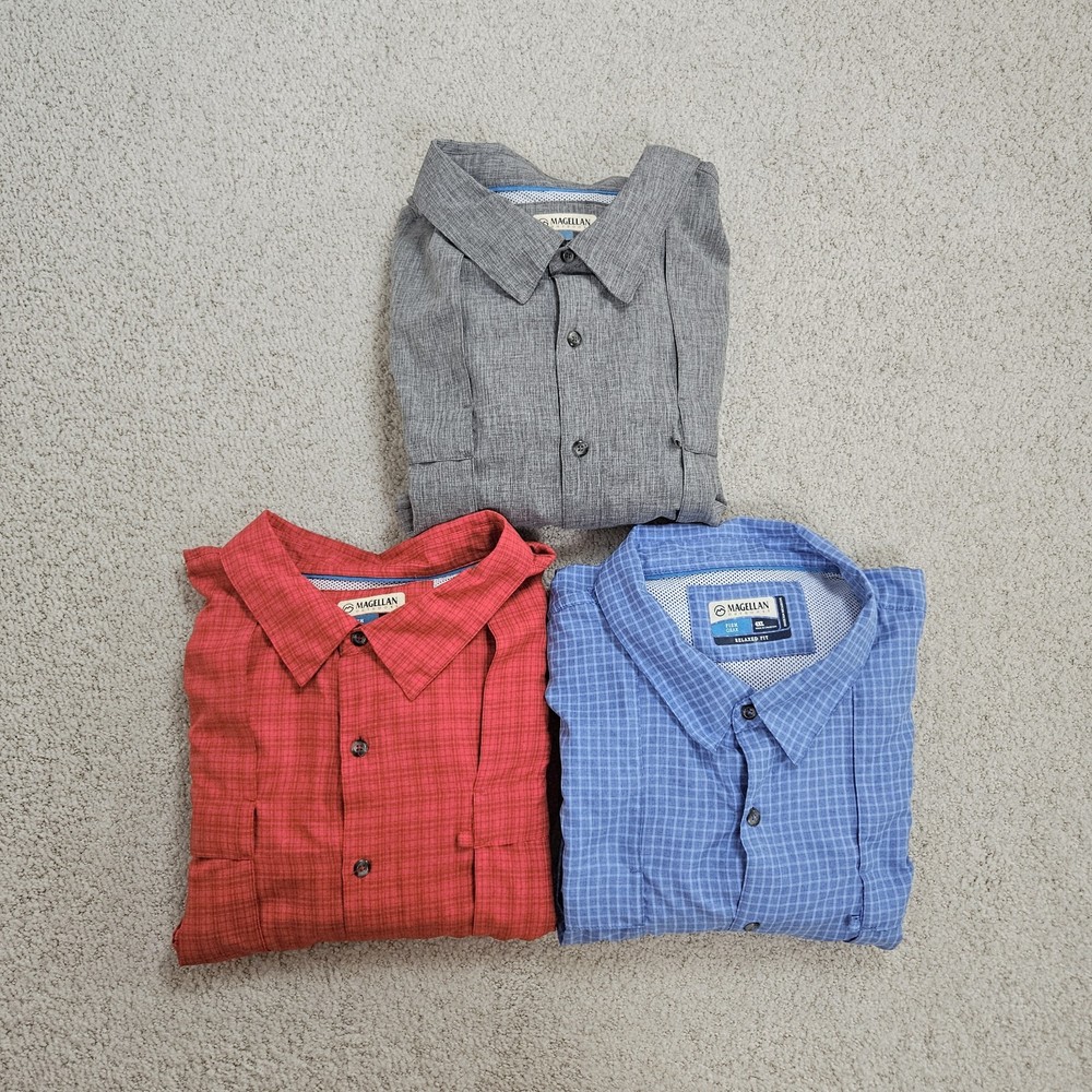 Magellan Fishing Shirt Mens 4x Long Sleeve Vented Lot Of 3 Blue Red Gray Outdoor