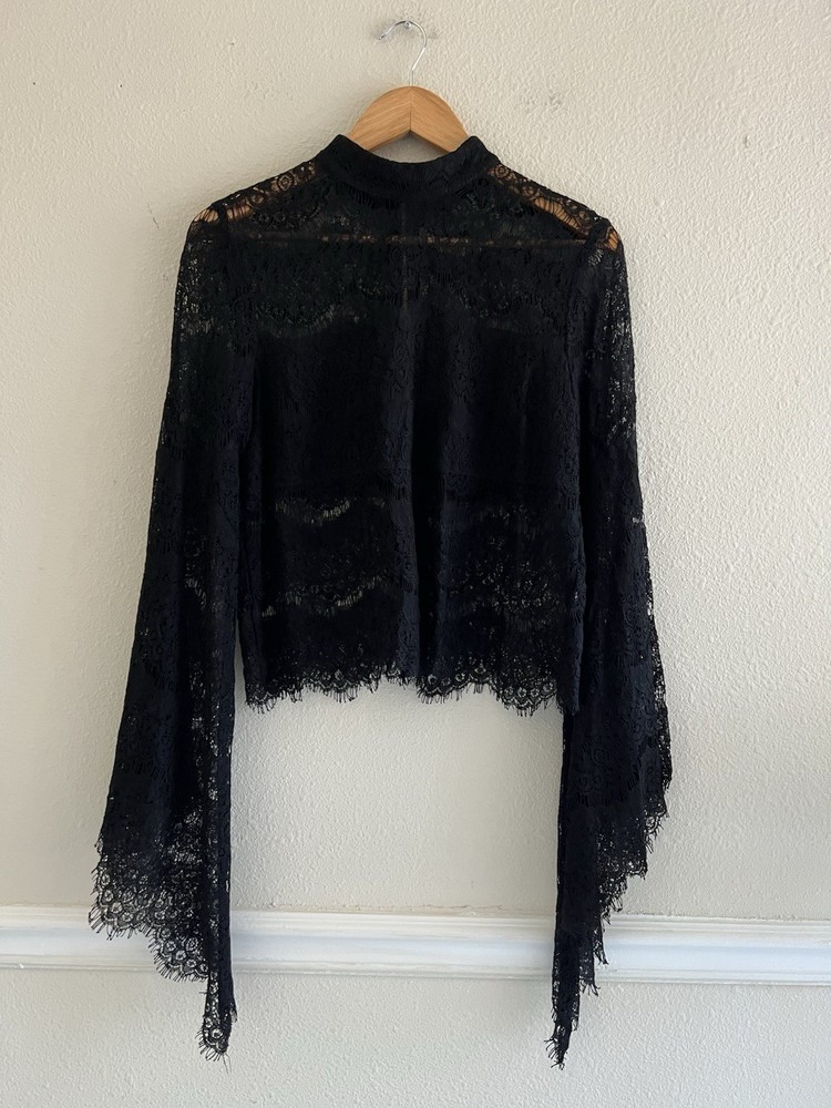 Do+Be Black Lace Top Long Dramatic Bell Sleeve Medium Vamp Victorian Whimsigoth