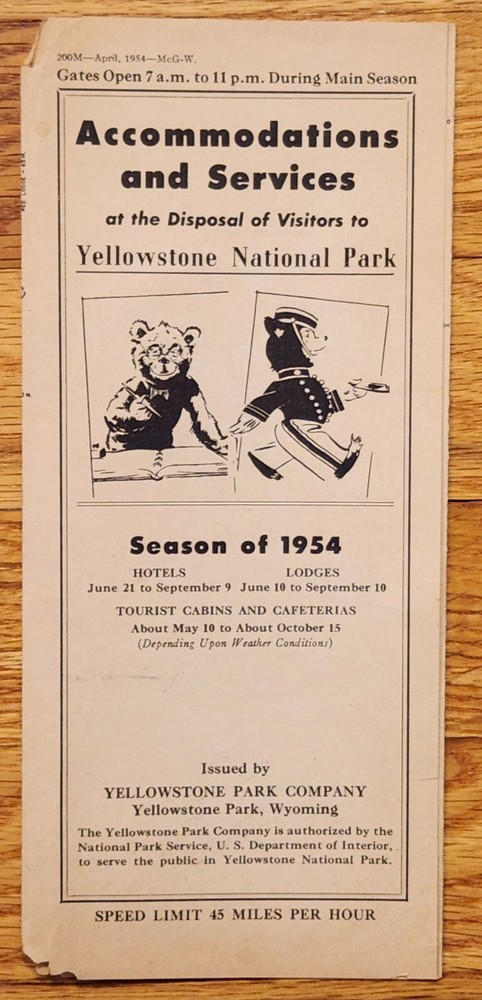 Yellowstone National park Accomodations & Services Brochure 1954 Season-image