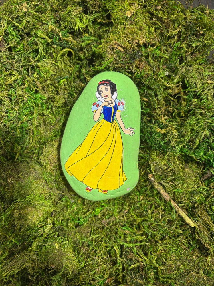 Hand Painted Disney's Snow White Garden River Rock Weather Resistant