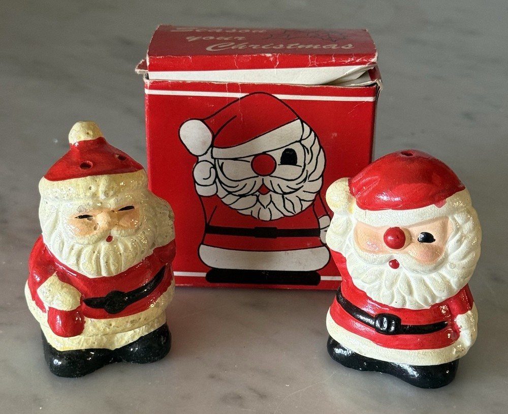 Vintage Ceramic Santa Claus Salt-and-Pepper Shakers Japan - Original Box