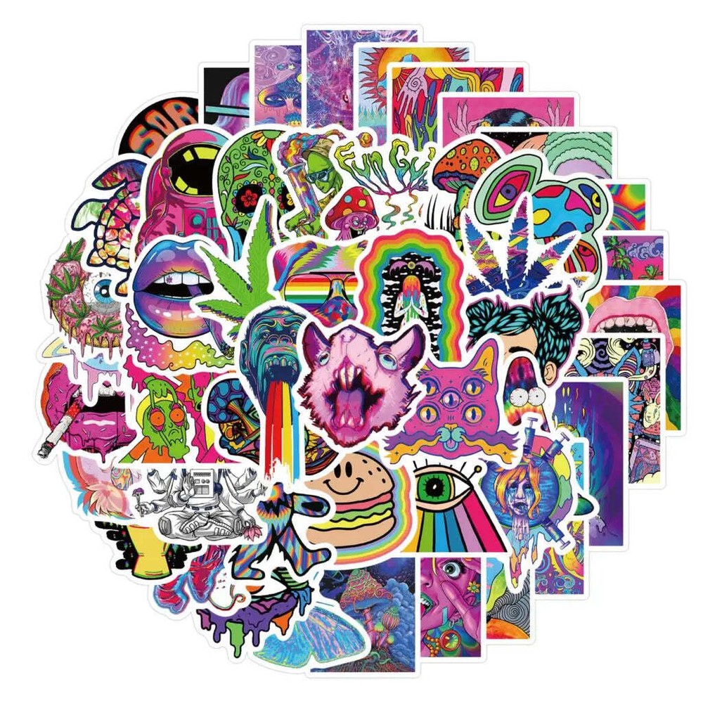 52PCS Cartoon Colorful Psychedelic Trippy Stickers Aesthetics Laptop Guitar Lugg