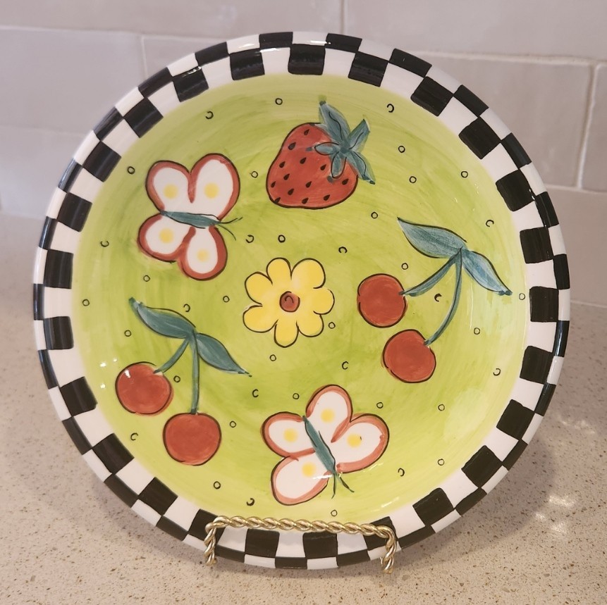 Hausenware Butterfly Cherry Strawberry Salad Plate Checkered 8 in