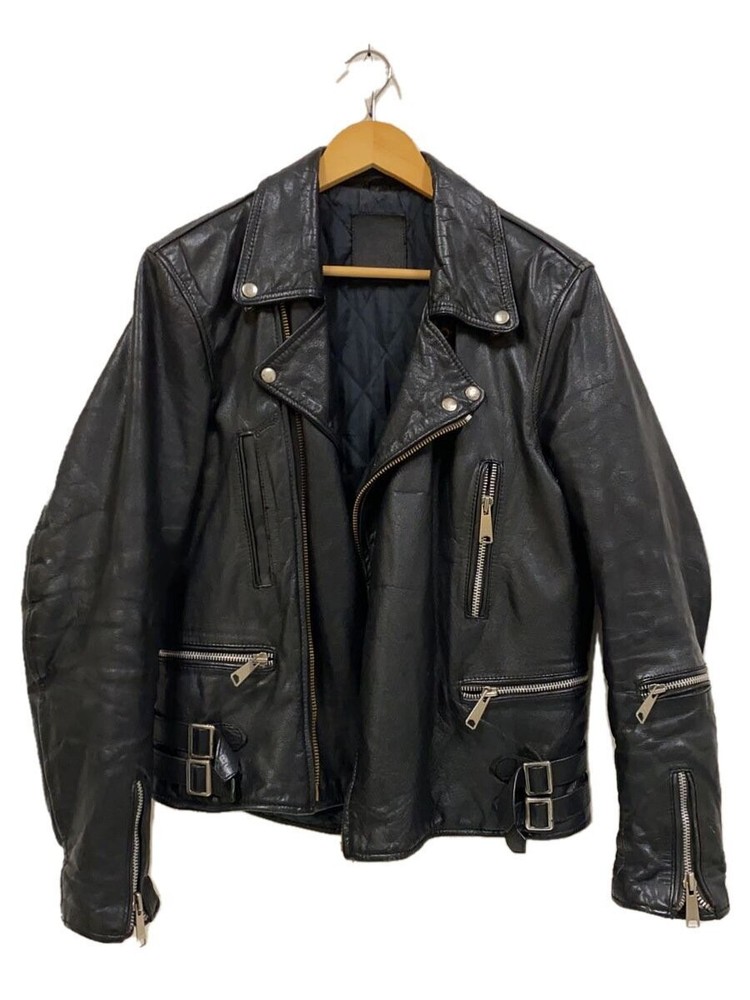 Men's Black Leather Double Rider Jacket - Size 50