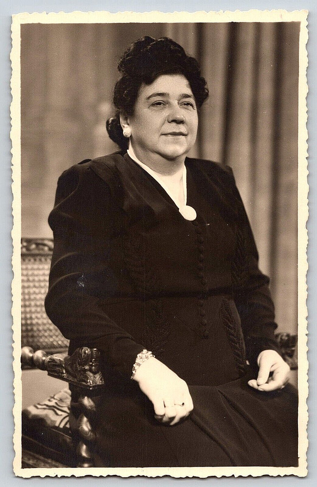Vintage Photo Postcard Old Antique Image Lady Woman Black Dress Ring Chair Rppc