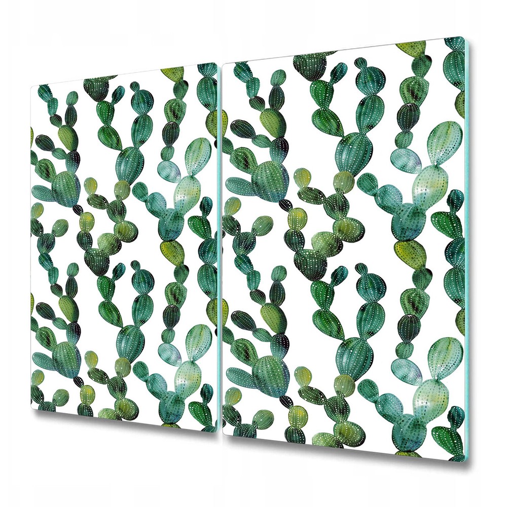 Glass Chopping Board Utensil Worktop Saver Green cactus Boho style Cactus