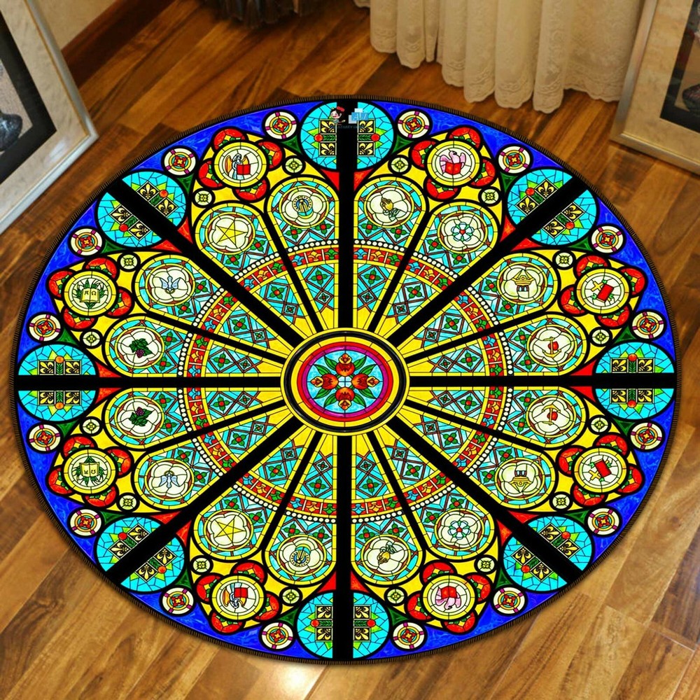 3D Stained Round Pattern NAO3939 Game Rug Mat Elegant Photo Carpet Mat Fay