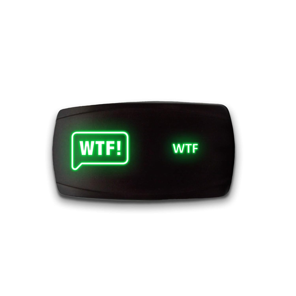 WTF - Green -  5-PIN Horizontal Laser Etched LED Rocker Switch Dual Light - 20A