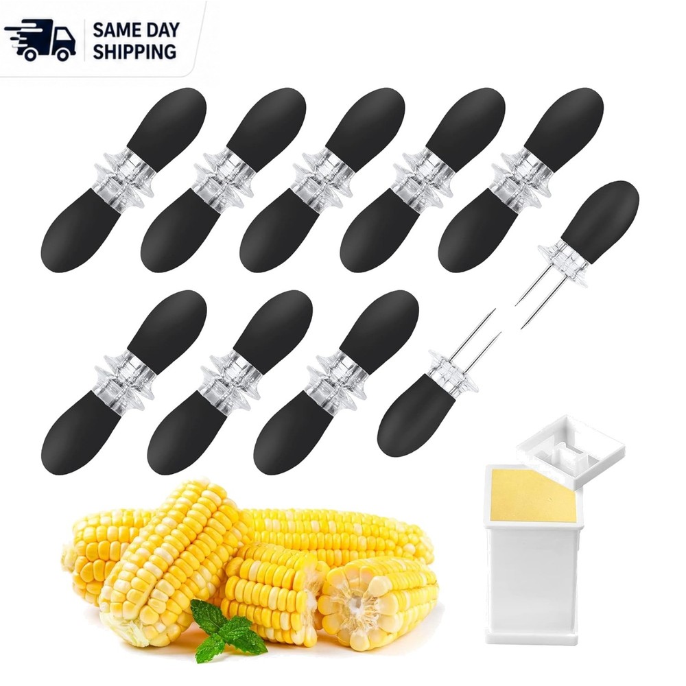 18-Piece Black Corn Holders Set with Butter Spreader - Stainless Steel BBQ Forks