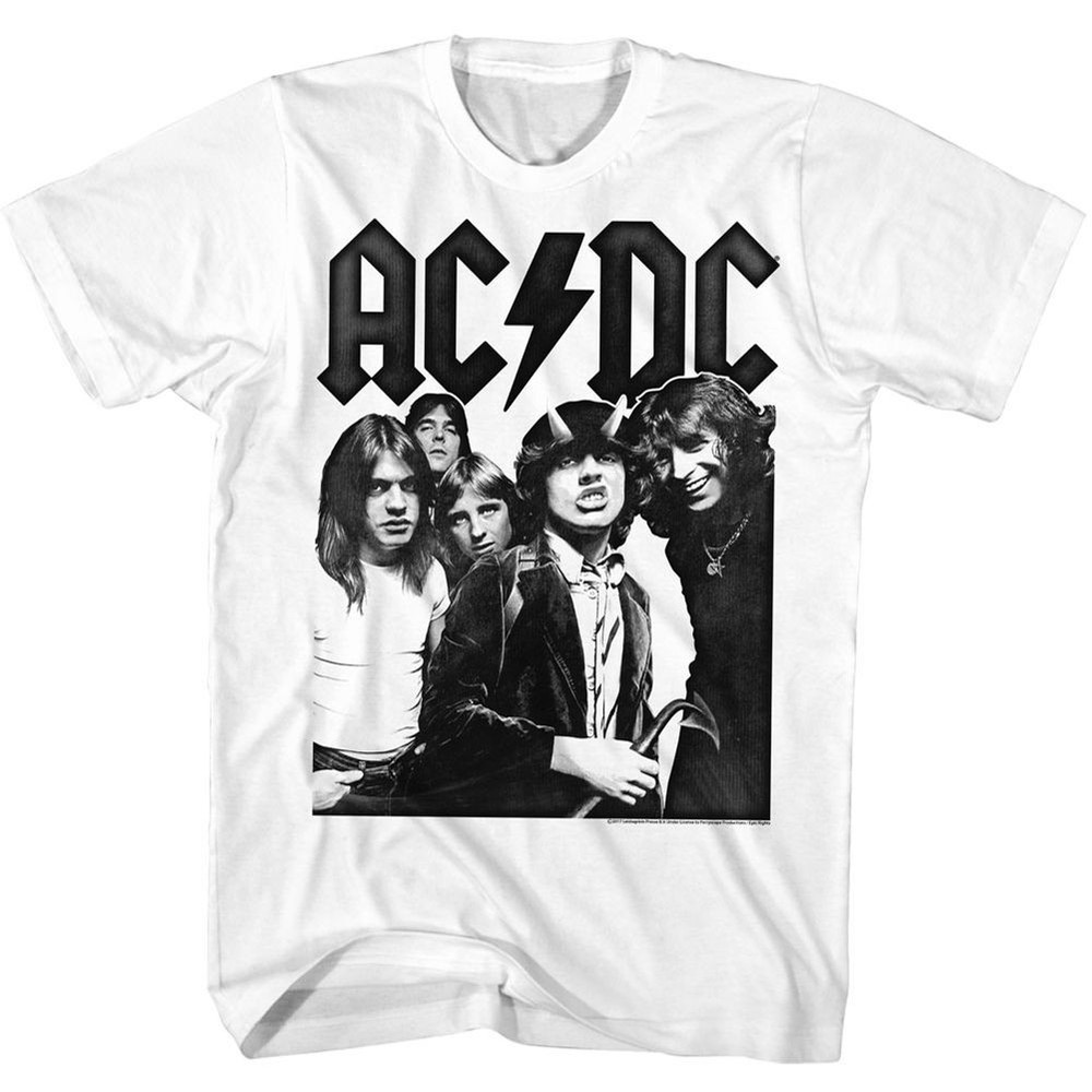 AC/DC Band Photo White Rock and Roll Music Band T-Shirt