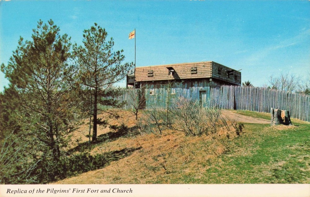 Replica of the Pilgrims First Fort & Church - Plymouth Massachusetts MA Postcard