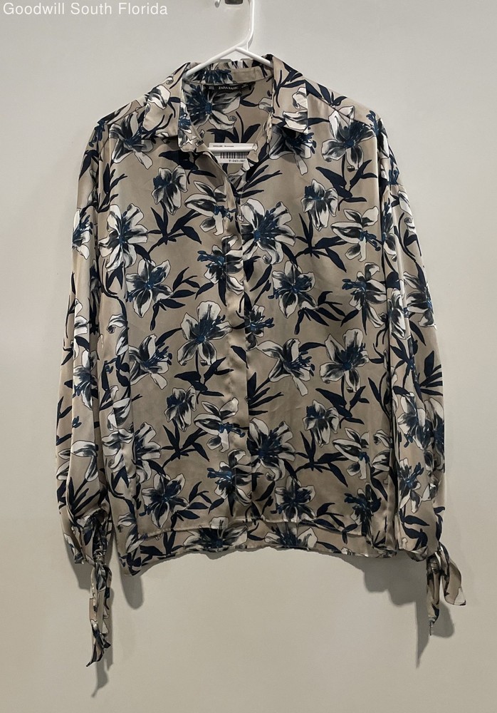 Zara Womens Multicolor Floral Long Sleeve Button Front Blouse Top Size Small