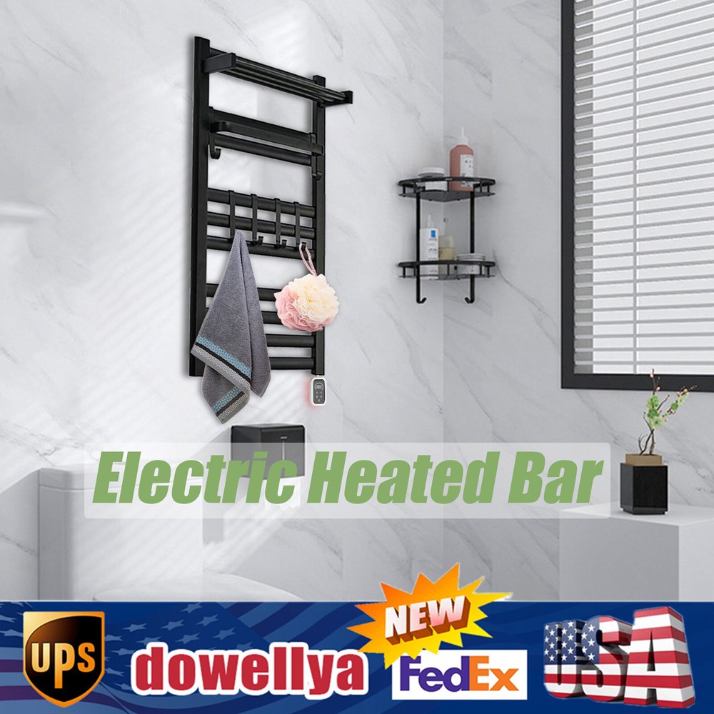 Electric Heated Bar Towel Warmer Rack with Shelf & Remote