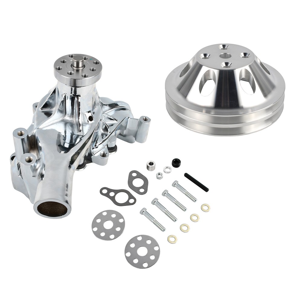 Long Water Pump SB Chevy Chrome 283 327 350 383 400 High Volume & Pulley Kit