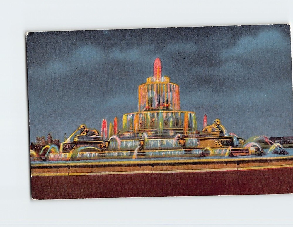 Postcard Scotts Fountain At Night Belle Isle Detroit Michigan USA