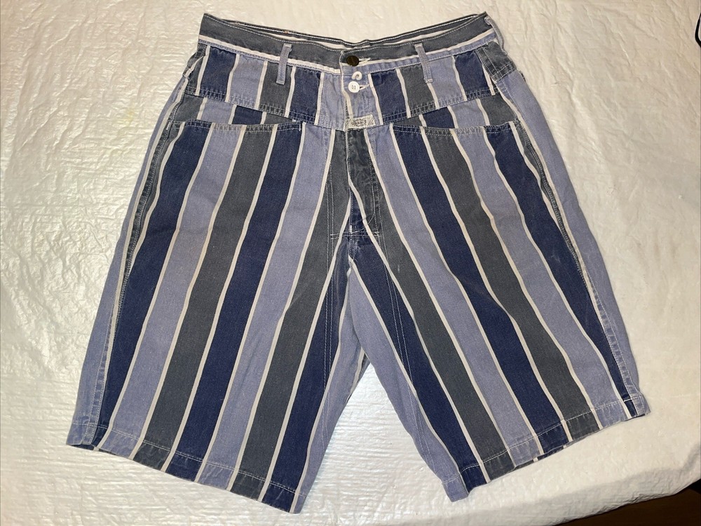 vtg Marithe Francois Girbaud USA MADE jean shorts jorts striped baggy 32 denim