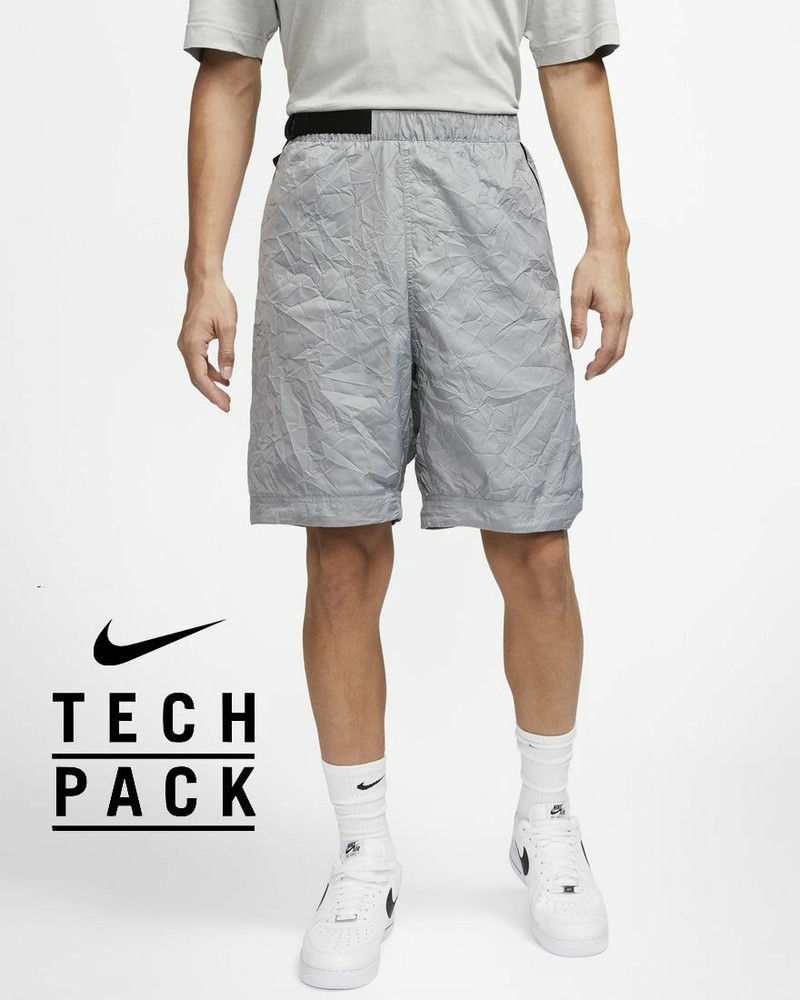 Nike Sportswear Tech Pack Woven Crinkle Pockets Belt Shorts Grey Mens Medium