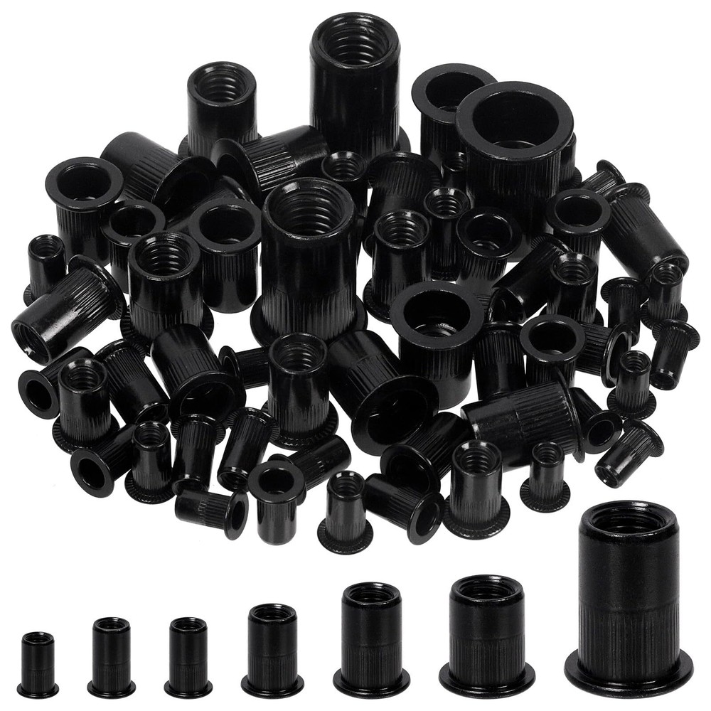 100Pcs 5/16”-18UNC Rivet Nuts Kit Black Zinc Plated Carbon Steel Flat Head Ri...
