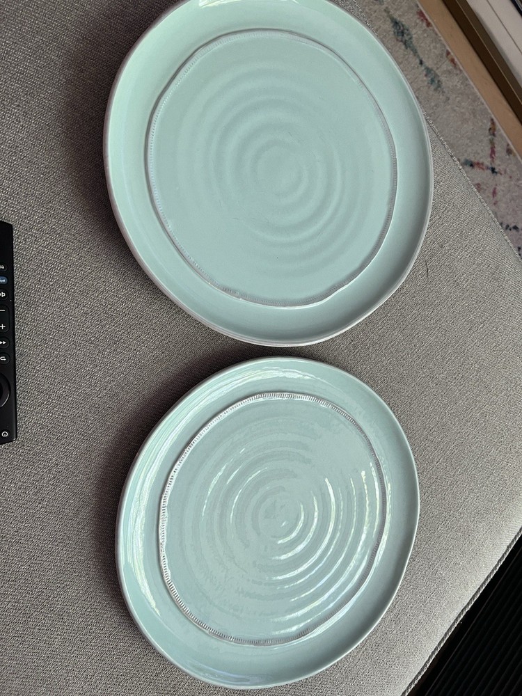2 Crate & Barrel Como DinnerPlate Aqua Blue ItalyEarthenware Discontinued
