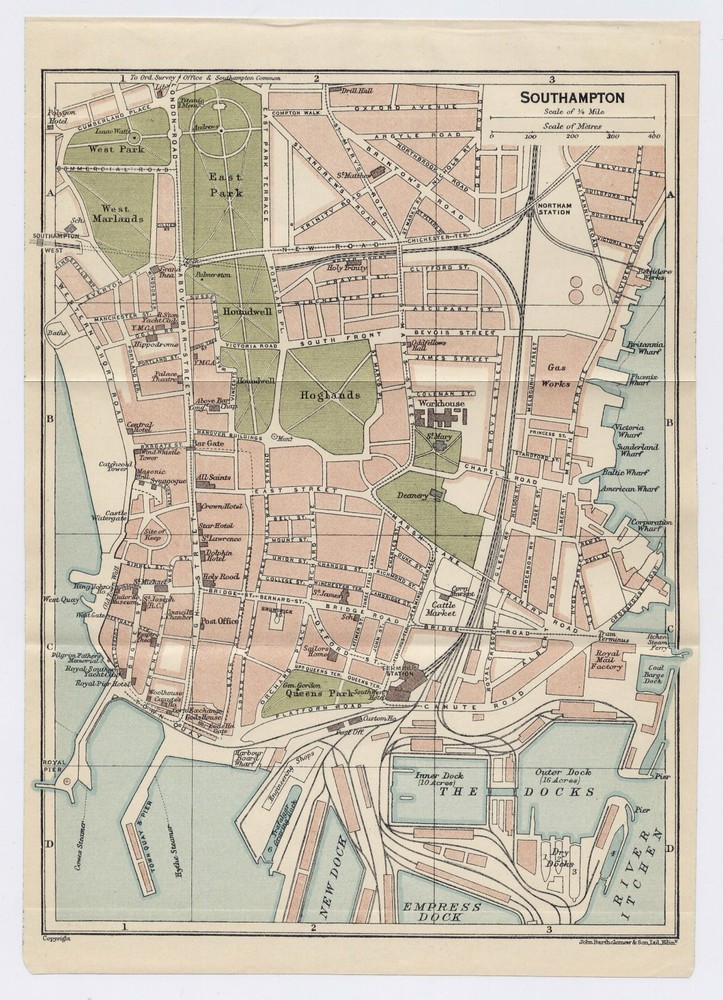 1924 Original Vintage City Map Of Southampton / Hampshire / England