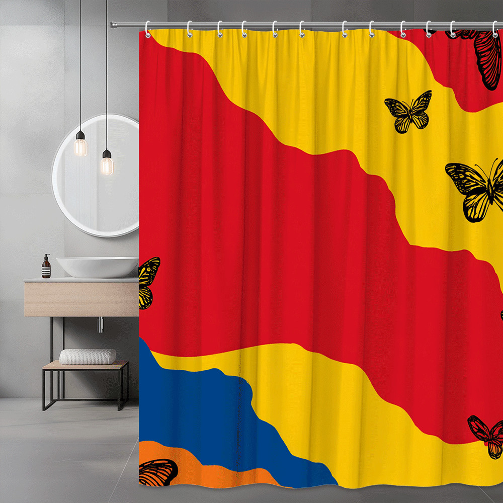 Colorful Butterfly Print Shower Curtain Red Yellow Blue