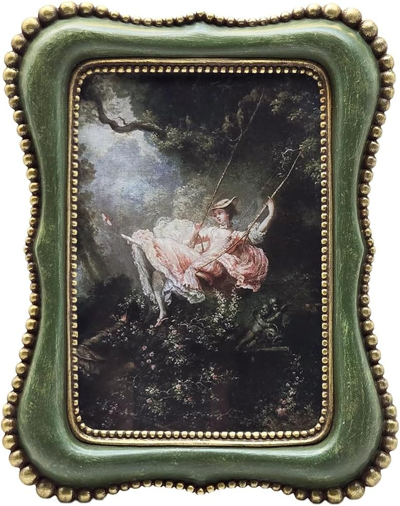 4X6 Vintage Picture Frame, Antique Green Ornate Photo Frame, for Tabletop and Wa