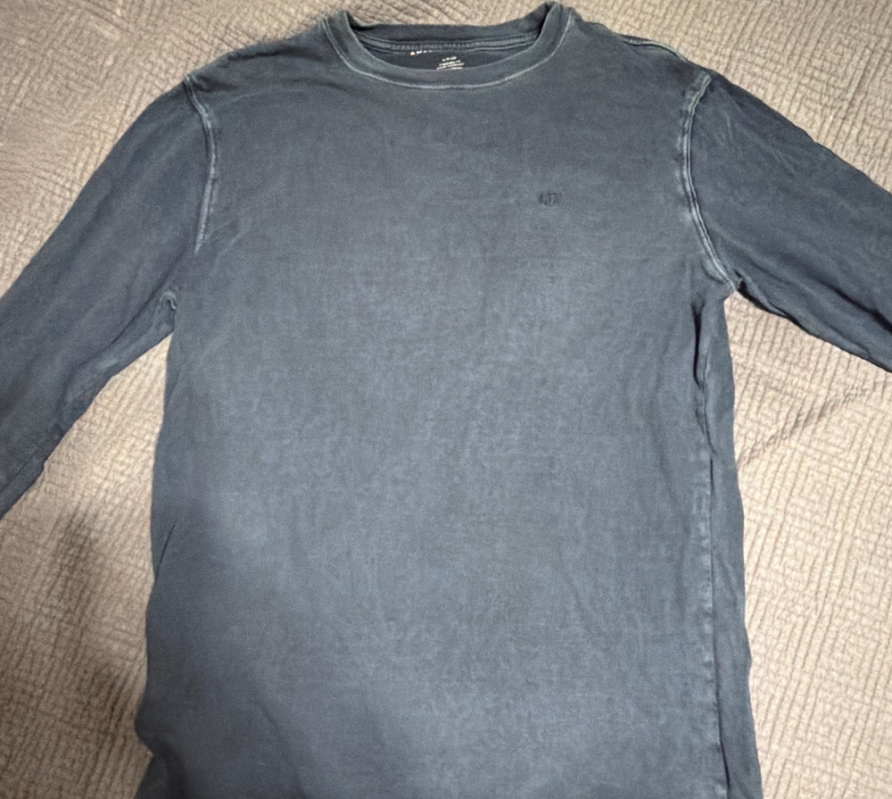 American Eagle Blue Cotton Long Sleeve Crew Neck Standard Fit T-Shirt Size S