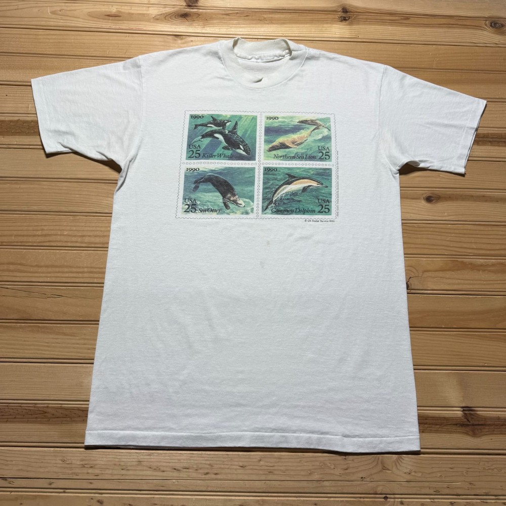 Vintage 1990 US Postal Service Marine Life Stamp Collection T-Shirt - Large