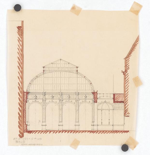 New York City Vanderbilt Mansion Winter Garden Conservatory Drawing ca 1880